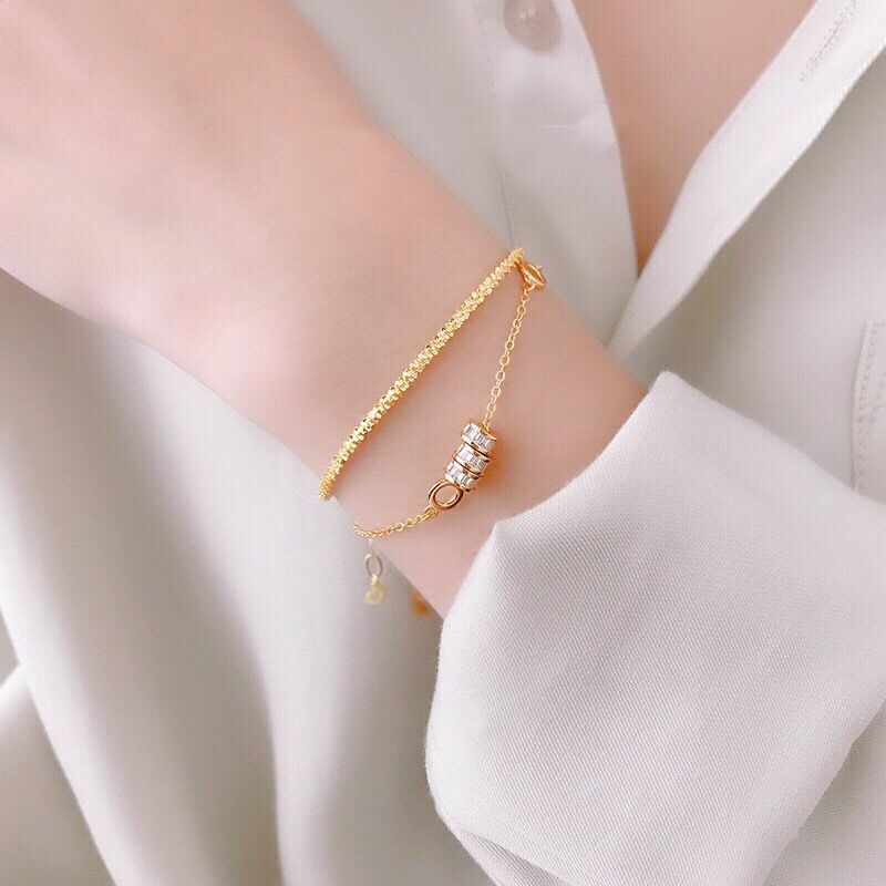 สร้อยข้อมือโซ่ทอง 18k ของผู้หญิงผู้ชายกำไลข้อมือสแตนเลสมินิมอล ไม่ลอกดำใส่อาบน้ำได้