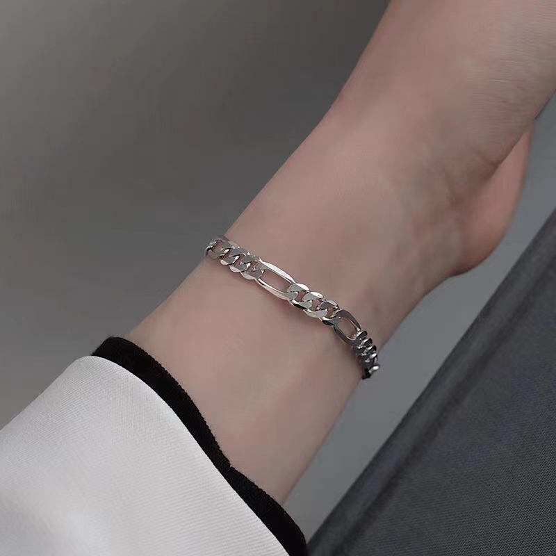 สร้อยข้อมือโซ่โลหะ แบบเรียบง่าย สำหรับผู้ชายและผู้หญิง