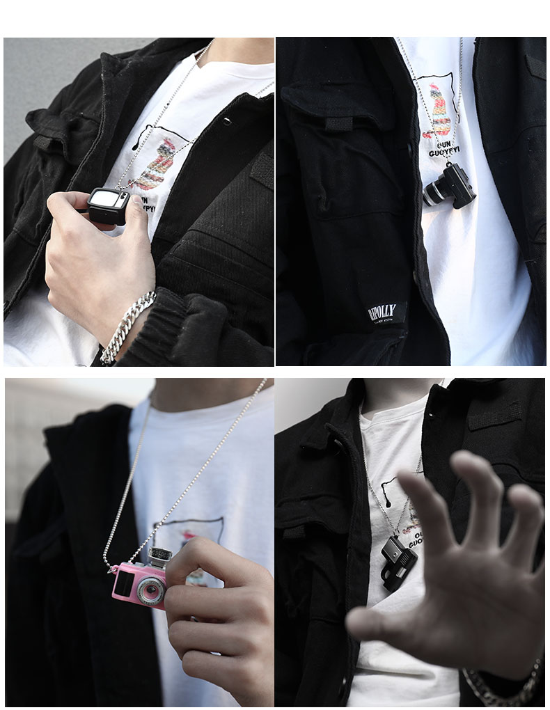 สร้อยคอ จี้รูปกล้องถ่ายรูป รูปโทรทัศน์ เปิดไฟได้ สำหรับผู้ชายและผู้หญิง