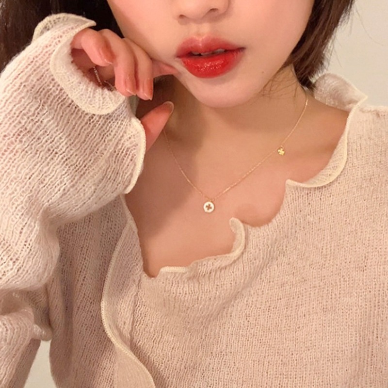 สร้อยคอ จี้ใบโคลเวอร์สี่แฉก สีทอง เหมาะกับของขวัญวันเกิด สไตล์เกาหลี สําหรับนักเรียน