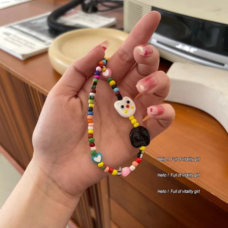 สร้อยคอ สร้อยข้อมือ ประดับลูกปัด ลายการ์ตูนแมว หลากสี แบบสร้างสรรค์ สไตล์เกาหลี