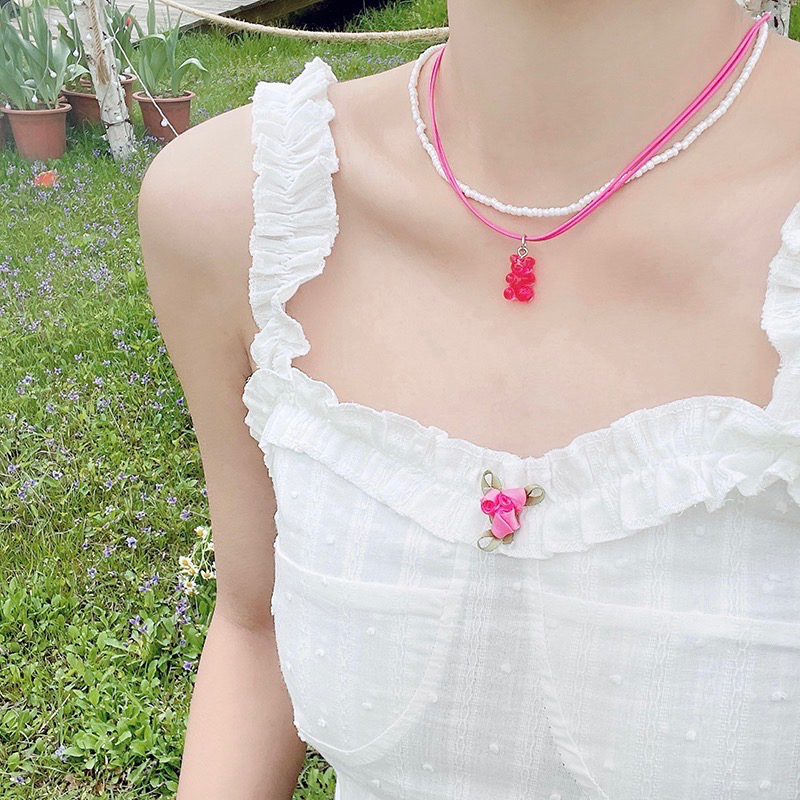 สร้อยคอหมีเยลลี่แบร์สีสันสดใสสวยหวานน่ารักลูกปัดขาวเวอร์ชั่นญี่ปุ่นและเกาหลี