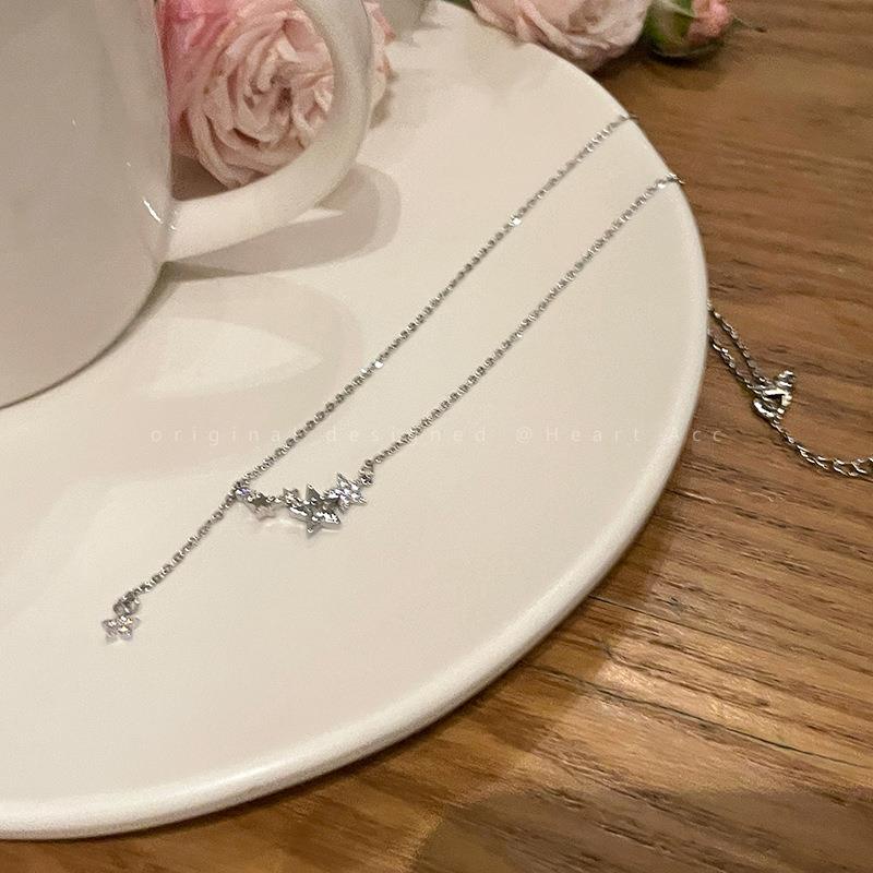 สร้อยคอโซ่เงิน 17 กม. สําหรับผู้หญิง ดาวห้าแฉก เพทาย จี้เค้นคอ สร้อยคอ เครื่องประดับ