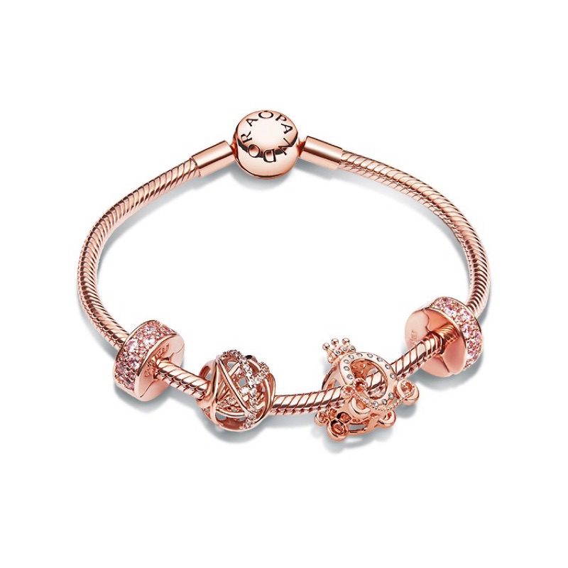 [ส่งจากกรุงเทพ]Pandora เงิน925 สร้อยข้อมือ กำไล ลูกปัดอัญมณี สร้อยข้อมือคู่ Crown Carriage Bracelet ของแท้ 100%