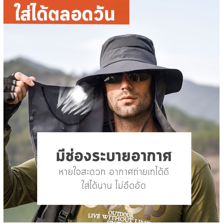 หมวกกันแดด 360 องศา สำหรับผู้ชายและผู้หญิง กันแสงแดดกันแสงUV UPF 50 + พร้อมผ้าปิดคอ PU03