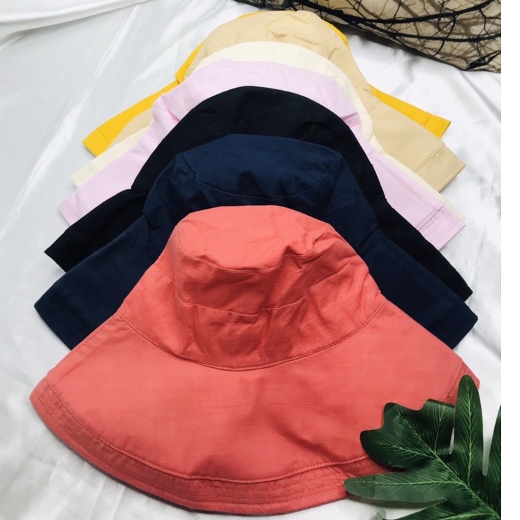 หมวกผ้า หมวกบักเก็ตปีกกว้างมีโบว์ด้านหลังใส่กันแดด มีเชือกปรับไซส์ด้านใน  D-041