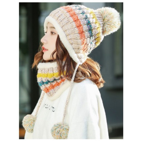 หมวกไหมพรม+ผ้าพันคอ  แบบ colorful KR30