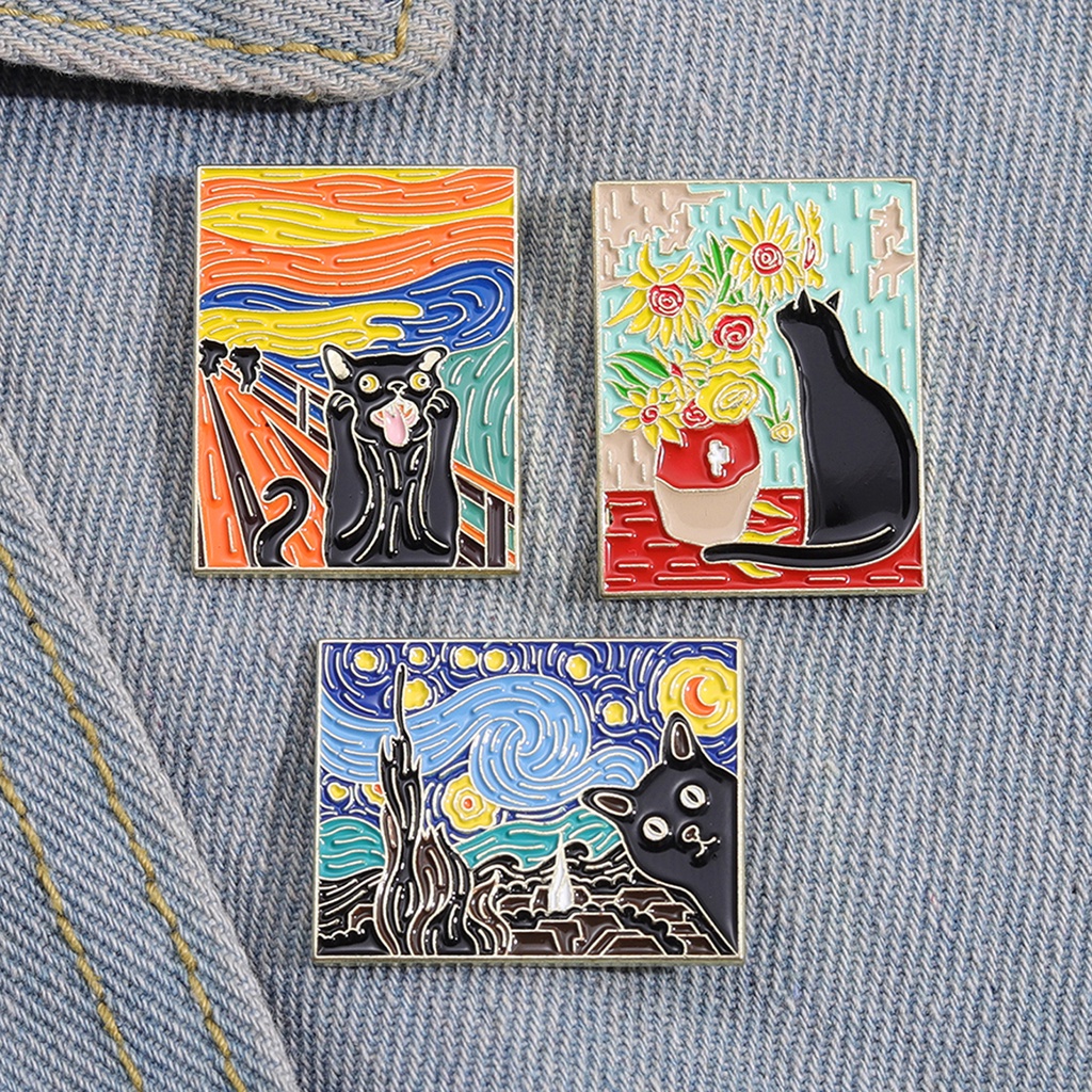 เข็มกลัด รูปภาพวาดสีน้ํามัน Van Gogh Starry Night Scream No-face เหมาะกับของขวัญ สําหรับเพื่อน