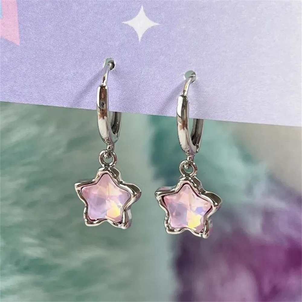 เครื่องประดับ ต่างหู จี้รูปดาวห้าแฉก สีชมพู เหมาะกับของขวัญ สําหรับผู้หญิง