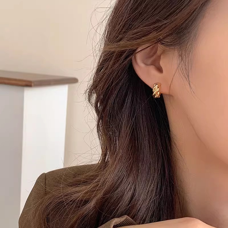 เครื่องประดับ ต่างหูกระดุม ชุบทอง 18k หรูหรา สไตล์เกาหลี