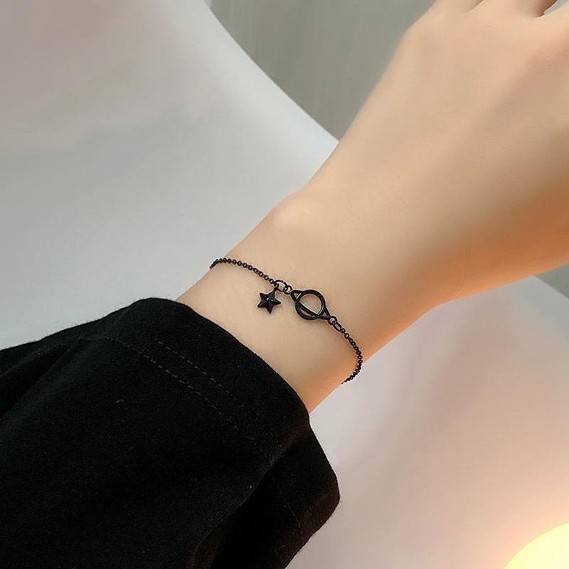 เครื่องประดับ สร้อยข้อมือ จี้ดาวเคราะห์ สีดํา สไตล์เกาหลี สําหรับผู้หญิง