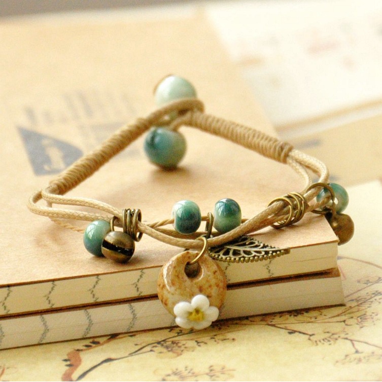 เครื่องประดับ สร้อยข้อมือ ประดับลูกปัดหินถัก ขนาดเล็ก ลายดอกไม้ สําหรับผู้หญิง