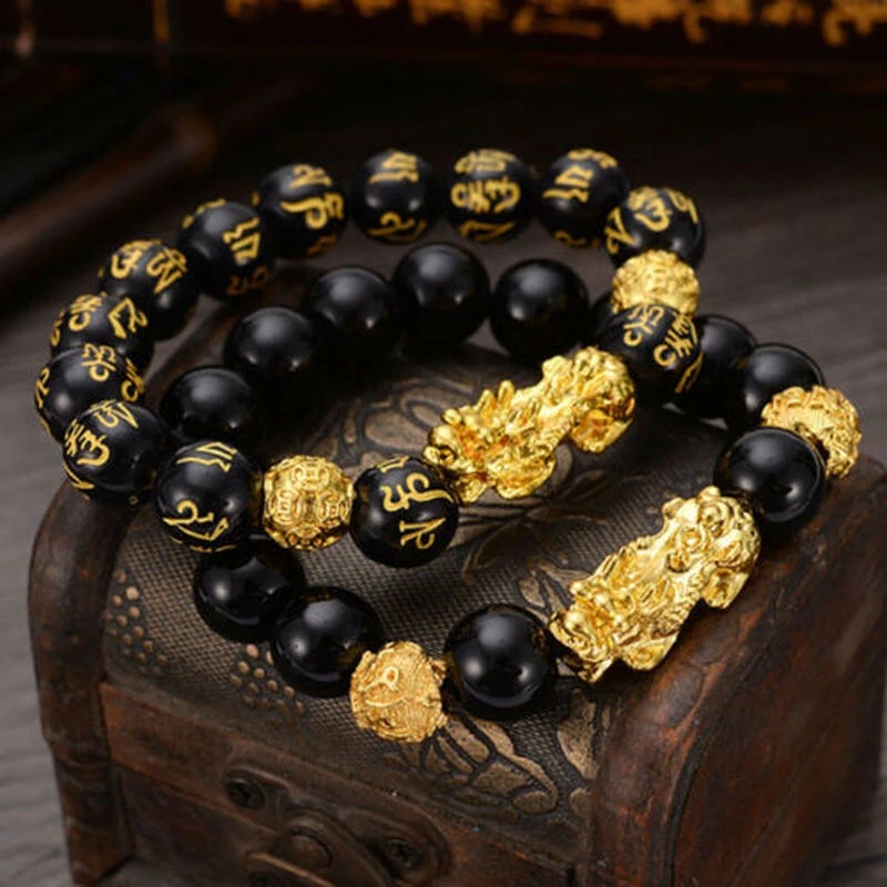 เครื่องประดับ สร้อยข้อมือ ประดับลูกปัดหินนําโชค สีดํา สําหรับผู้หญิง