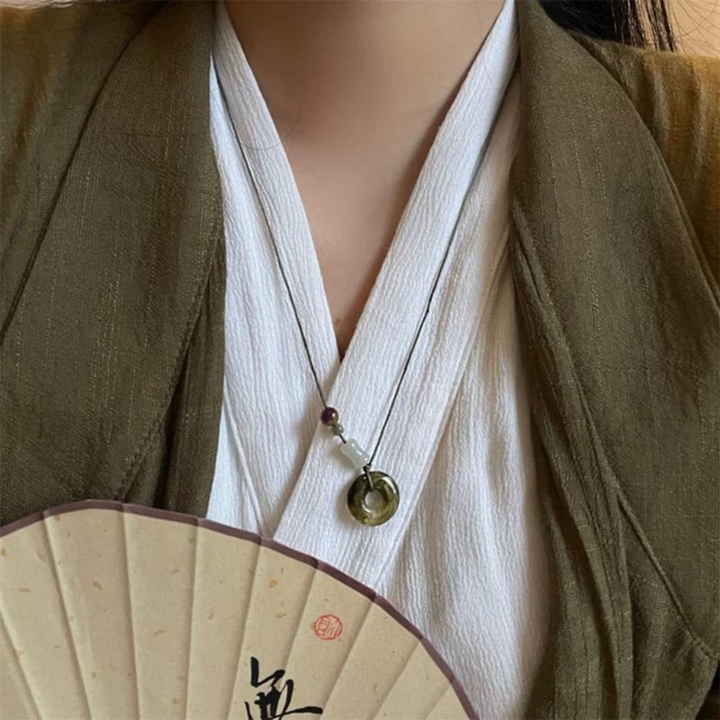 เครื่องประดับ สร้อยคอ เชือกเทียน ประดับลูกปัด จี้หัวเข็มขัดสันติภาพ สไตล์จีน