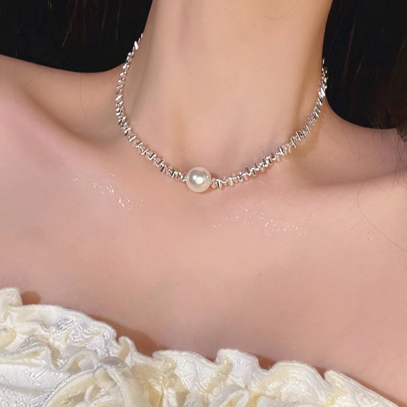 เครื่องประดับ สร้อยคอโชคเกอร์ ชุบเงิน เกรด S925 ประดับไข่มุก สวยงาม สําหรับผู้หญิง