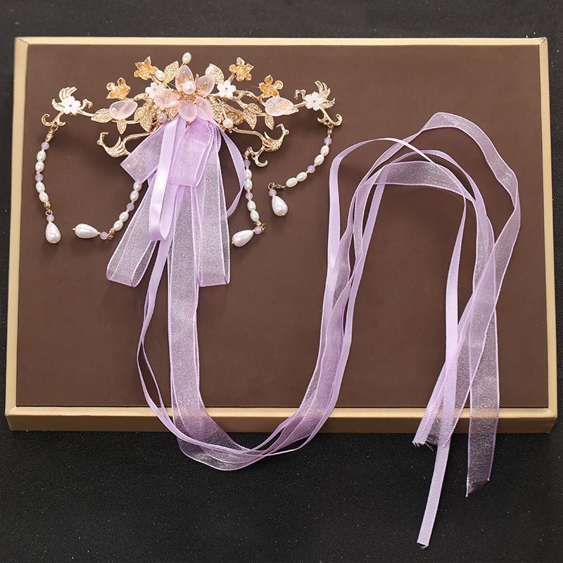 เครื่องประดับผม ประดับโบว์ ลายดอกไม้ สไตล์โบราณ อุปกรณ์เสริม สําหรับผู้หญิง