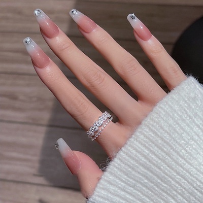 เครื่องประดับเกาหลีอินเทรนด์โลหะผสม Rhinestone แหวนนิ้วสองชั้นสําหรับผู้หญิง