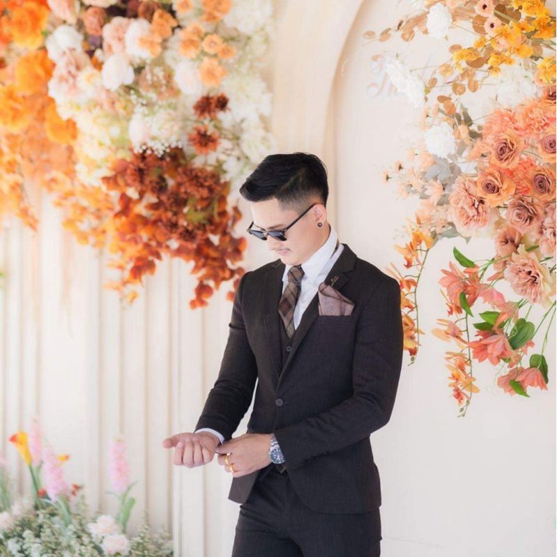 เซ็ทเนคไทผ้าวูลน้ำตาลลายตาราง + ผ้าเช็ดหน้าสูท-Wool Necktie+ pocket square set