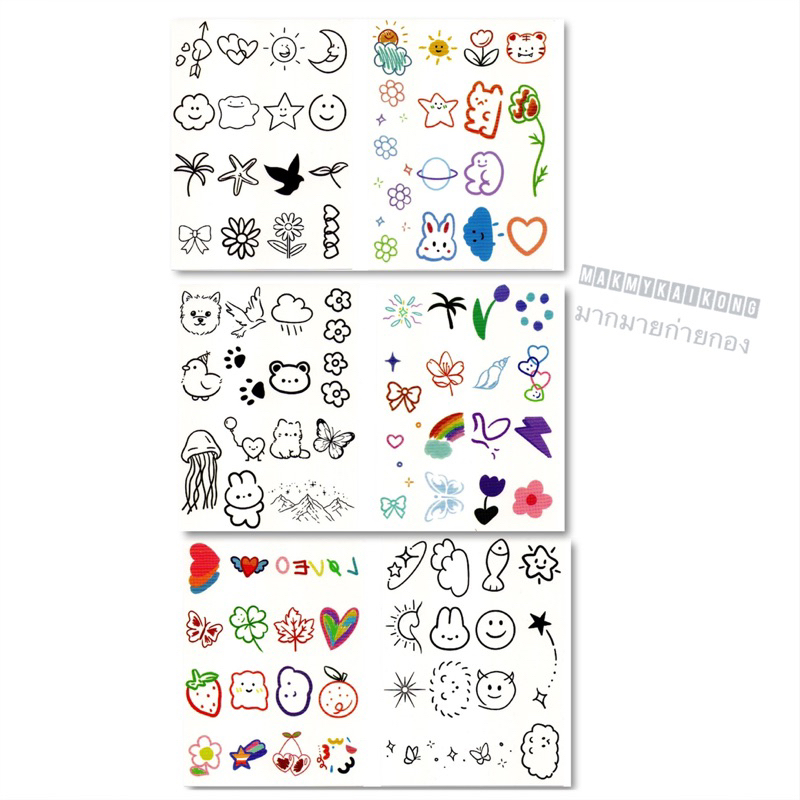 แทททู *พร้อมส่ง * Tattoo แทกทูรอยสักกันน้ำ สีสันสดใส แบ่งตัดได้ มินิมอล ติดแน่น ทนนาน ชั่วคราว