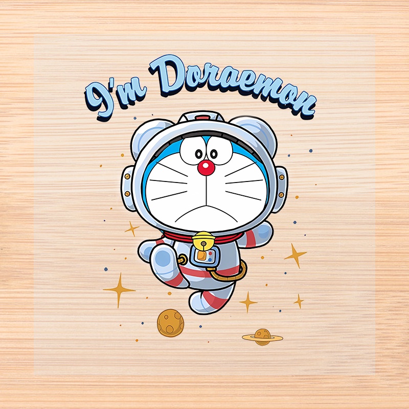 แผ่นรีดติดเสื้อยืด พิมพ์ลายการ์ตูนนักบินอวกาศ โดราเอมอน ของขวัญวันเกิด DIY