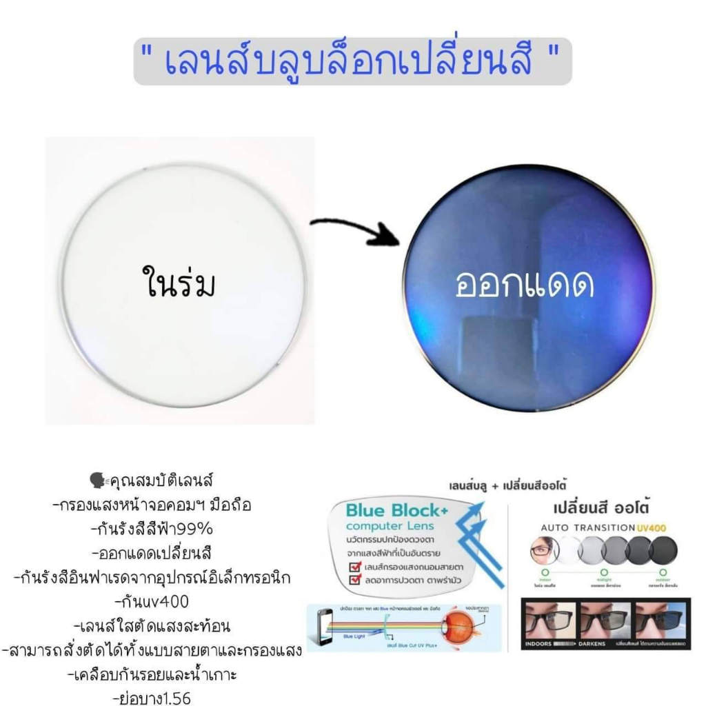แว่นตา แว่นกรองแสง แว่นสายตาเลนส์สั่งตัดใหม่คุณภาพมาตรฐาน (รุ่น 3057)