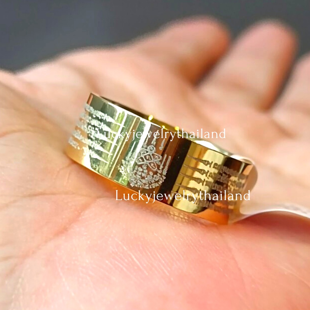 แหวนยันต์ห้าแถว สีทอง สีดำ สแตนเลส18k สลักยันต์รอบวง