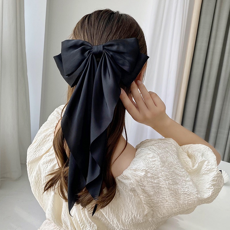 ใหม่ กิ๊บติดผมหางม้า ผ้าชีฟอง ประดับโบว์ ขนาดใหญ่ สีพื้น เหมาะกับฤดูร้อน สําหรับผู้หญิง