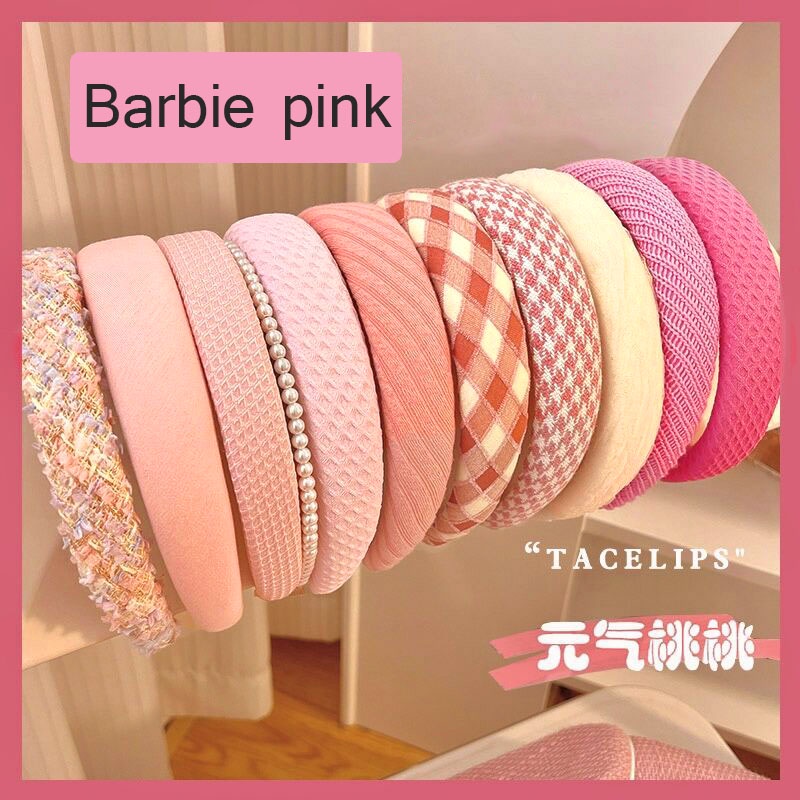 ใหม่ ที่คาดผม แบบกว้าง สีชมพู สไตล์บาร์บี้ สาวหวาน เครื่องประดับผม แฟชั่นหรูหรา