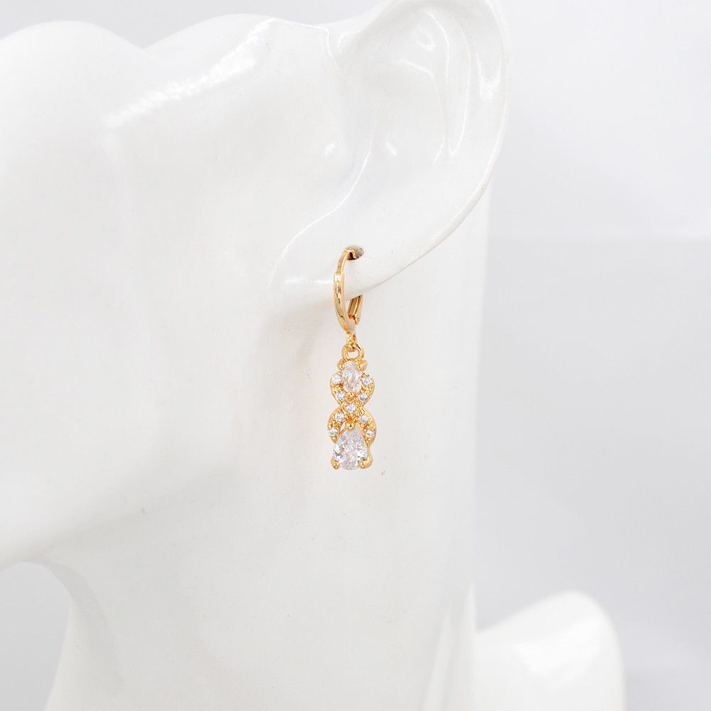 ♥ เครื่องประดับ ต่างหูคริสตัล ชุบทอง 18k รูปหยดน้ํา ประดับเพชร สีเขียว แบบสร้างสรรค์ หรูหรา