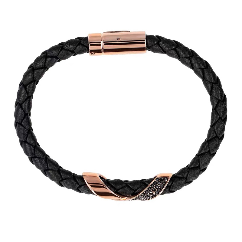 ✨พร้อมส่ง✨Swarovski สร้อยข้อมือเชือกหนังถัก สีดํา หรูหรา ของขวัญวันเกิด สําหรับคู่รัก