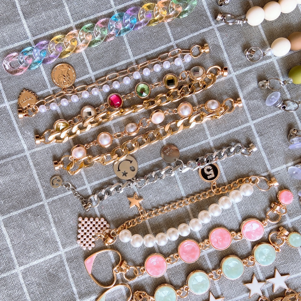 【 Ooyoudo】ใหม่ สายโซ่โลหะ ประดับไข่มุก และเพชร สําหรับตกแต่ง croc DIY【แตะผู้หญิง jibitz อุปกรณ์เสริม】