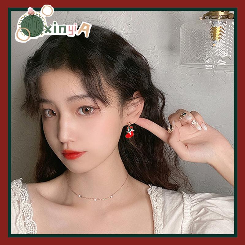 【XINYIA】2024 ชุดเครื่องประดับต่างหู ระฆัง รูปกวางเอลก์ สโนว์แมน คริสต์มาส
