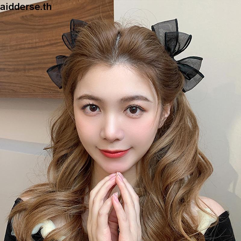 【aidderse.th】กิ๊บติดผม ผ้าตาข่าย ประดับโบว์ สีดํา สามมิติ สไตล์โลลิต้า สําหรับผู้หญิง