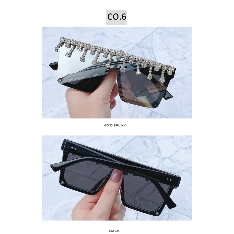 【พร้อมส่ง】COD (San9) แว่นตากันแดด กรอบสี่เหลี่ยม ประดับเพชร ขนาดใหญ่ 2020