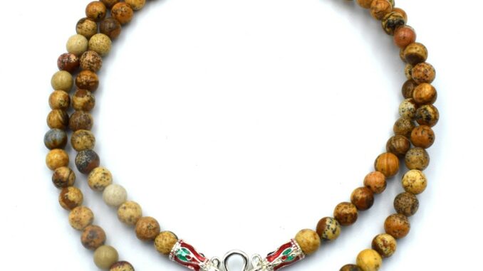 STONE NECKLACE สร้อยคอหินแท้ หินพิกเจอร์ จัสเปอร์ picture jasper ขนาด 5 มม. ตะขอเงินลงยา by siamonlineshop