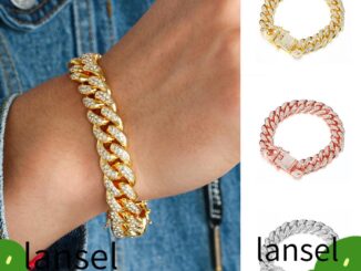 Lansel ใหม่ สร้อยข้อมือโซ่ ฝังเพชร พลอยเทียม กว้าง 12 มม. สไตล์ฮิปฮอป หรูหรา แฟชั่น สําหรับผู้หญิง และผู้ชาย