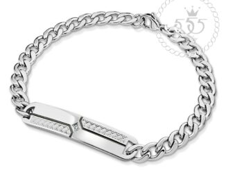 555jewelry สร้อยข้อมือสแตนเลส เพลทตกแต่งด้วยเพชร CZ  สายโซ่ รุ่น 555-BR001 - สร้อยข้อมือผู้ชาย (BR23)