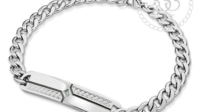 555jewelry สร้อยข้อมือสแตนเลส เพลทตกแต่งด้วยเพชร CZ  สายโซ่ รุ่น 555-BR001 - สร้อยข้อมือผู้ชาย (BR23)