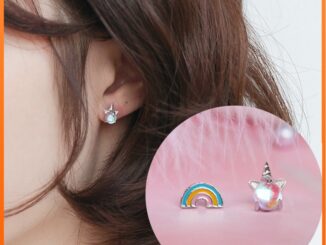 ต่างหูสตั๊ดยูนิคอร์นสายรุ้งเครื่องประดับสำหรับผู้หญิง Earrings Women Jewelry