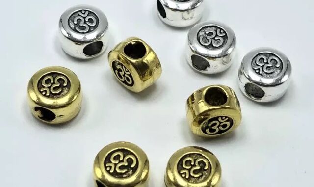 ลูกปัดเงินทิเบตลายโอม 10mm
