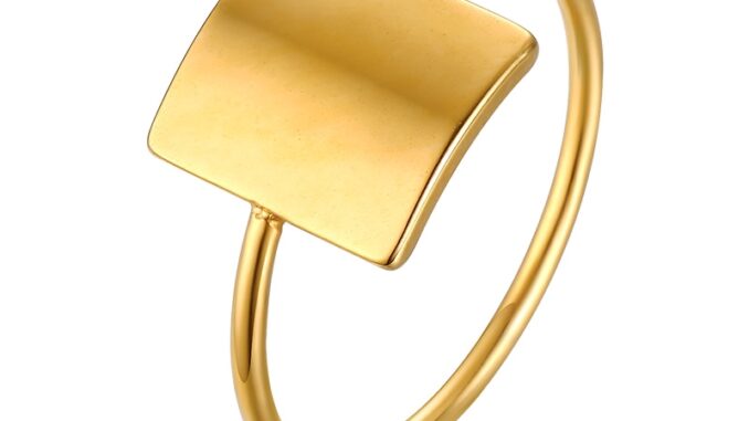 Vnox Personalized Statement Ring Rectangle Plate with Custom Names