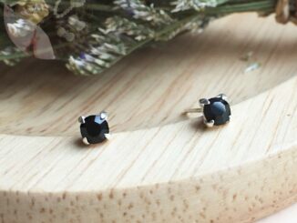 (S925) ต่างหูเงินแท้เพชรสี่เหลี่ยมสีดำ Sterling silver black earrings