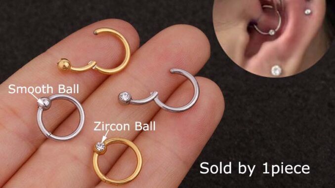 ต่างหูเจาะหูสแตนเลสลูกปัด tragus helix pinna lobe 16 กรัม 1 ชิ้น