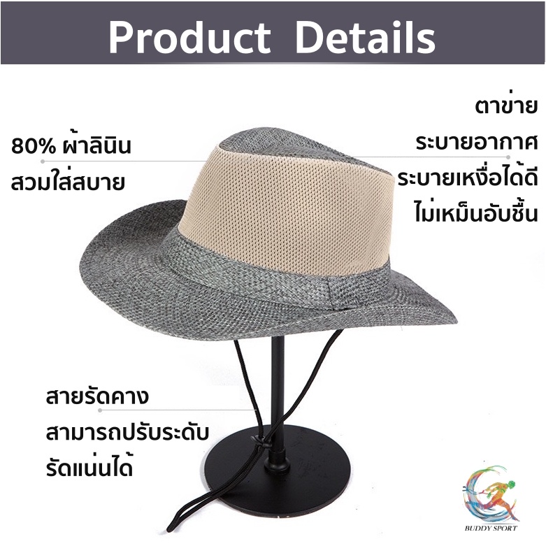 05X1 หมวกคาวบอยปีกกว้าง Premium Cowboy Hats ทรงวินเทจ มีเชือกคล้องคอ