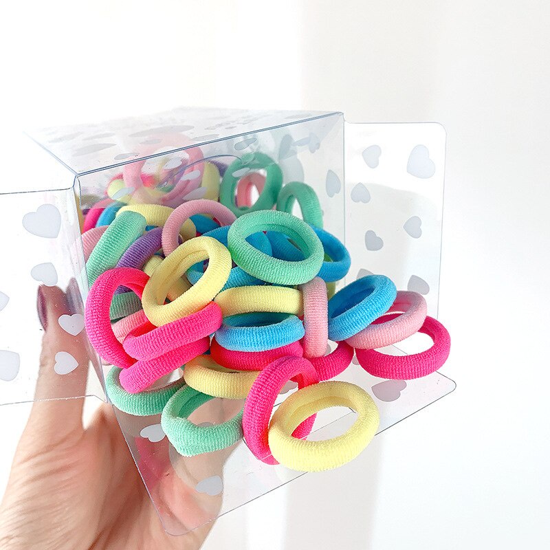 100 ชิ้น / เซต 3 ซม. ใหม่ ที่มีสีสัน ยืดหยุ่นสูง ยางรัดผม นุ่ม Scrunchies ยางรัดผม ผู้หญิง เด็กผู้หญิง S