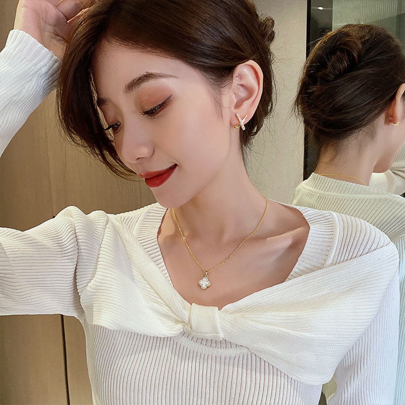 17KM โคลเวอร์จี้สร้อยคอผู้หญิงหรูหราโซ่ทองสร้อยคอเครื่องประดับ
