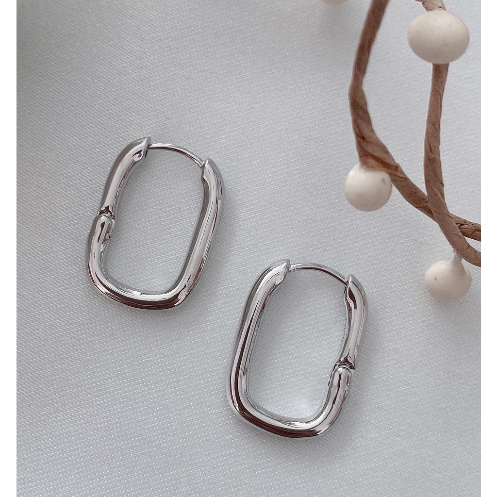 252-goodgift_station - Simple U-shaped hoop earrings S925 silver ต่างหูแบบเจาะ รูปทรงตัวยู เป็นเงิน 92.5
