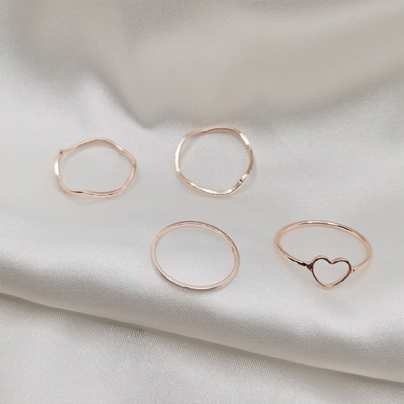 4 ชิ้น/เซ็ตแฟนแหวนนิ้วชี้ Rose Gold ชุดแหวนสำหรับผู้หญิงอุปกรณ์เสริมเครื่องประดับ Christmas Gift