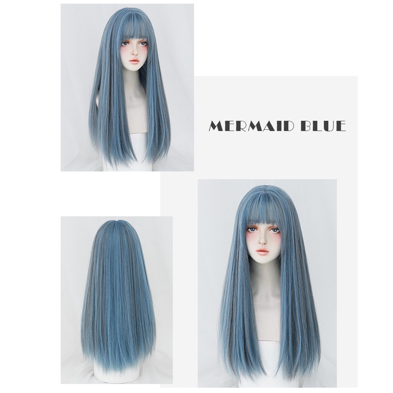 7jhh WIGS C-0339 วิกผมยาวตรง นางเงือก สีฟ้า สําหรับผู้หญิง