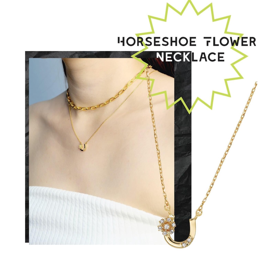 A.CEMI Horseshoe Flower Necklace สร้อยคอเงินแท้ ชุบทอง 18K โรสโกลว์